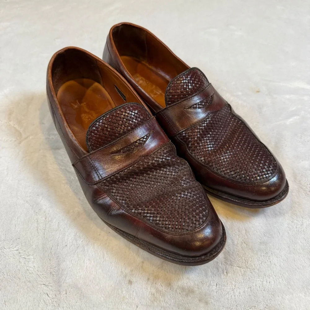 Allen Edmonds Mens Woven Leather Penny Loafers Brown 11.5 3E 1088 48549A - Picture 2 of 6